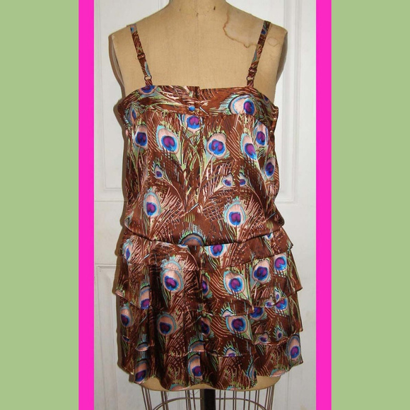 Nwt BILINGUAL silk dress Peacock print sz 8 - Picture 1 of 7